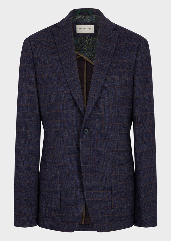 Veste casual Regular en coton et laine mélangés bleu nuit Prince de Galles - Father and Sons 60600