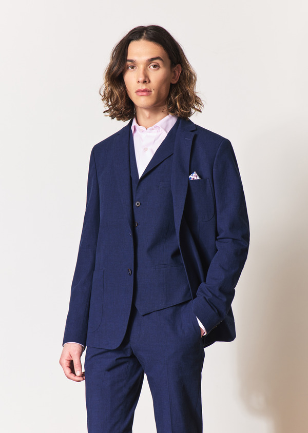 Veste coordonnable Regular en coton bleu jeans Prince de Galles - Father and Sons 55681