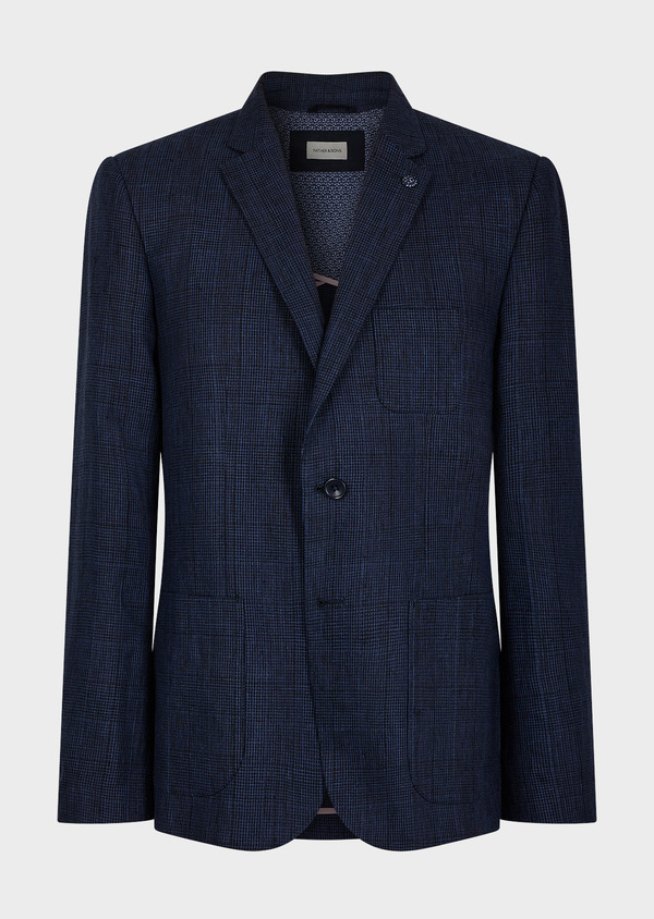 Veste coordonnable Regular en lin et coton bleu marine Prince de Galles - Father and Sons 45435