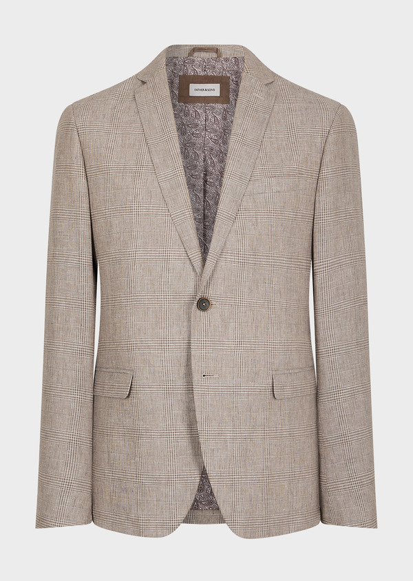 Veste coordonnable Regular en lin et coton taupe Prince de Galles - Father and Sons 45460
