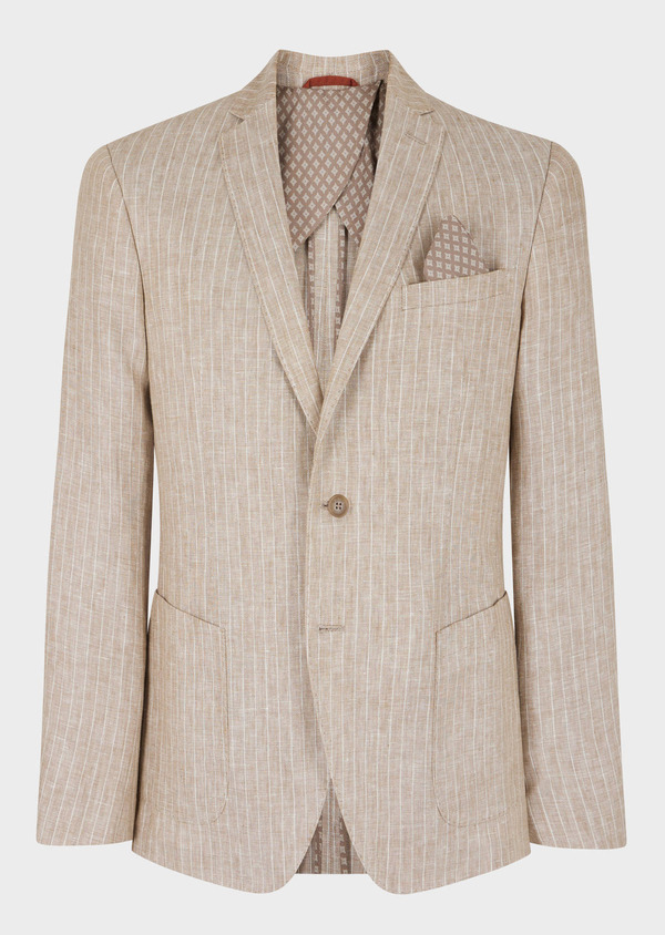 Veste coordonnable Regular en lin beige à rayures blanches - Father and Sons 63964