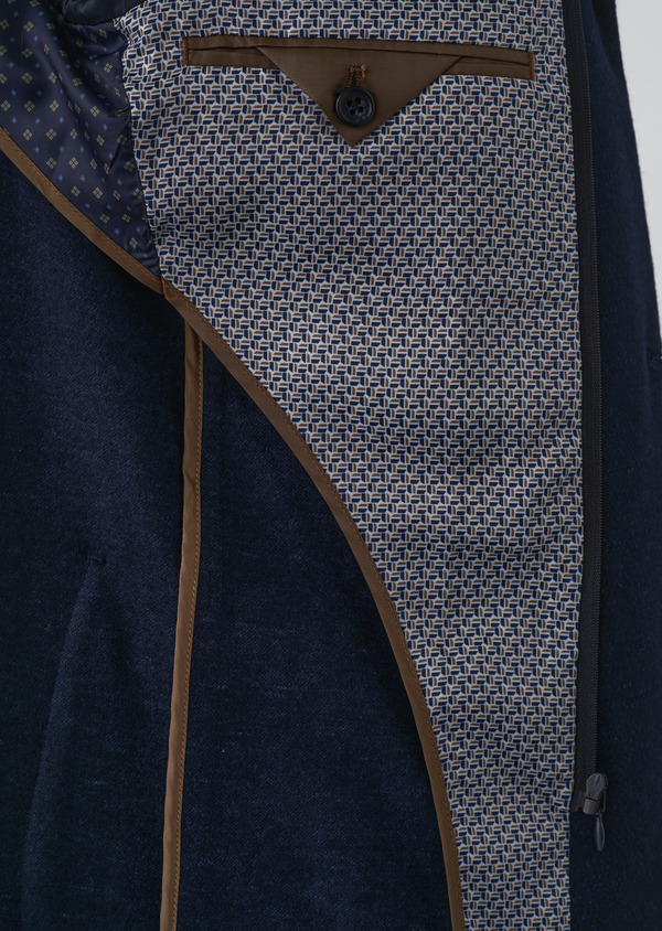 Veste casual Regular en laine mélangée unie bleu indigo à parementure amovible - Father and Sons 48749