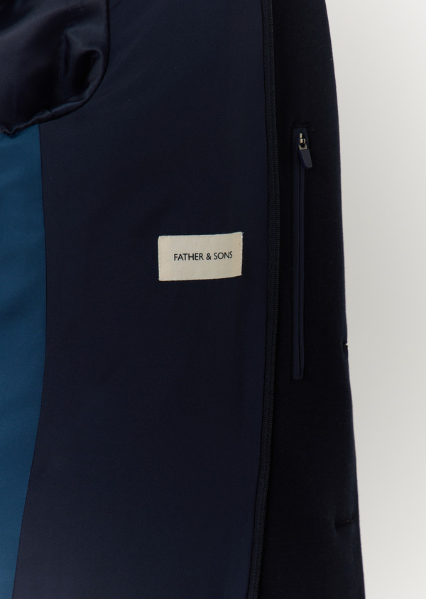 Veste coordonnable Regular en coton mélangé uni bleu marine à capuche amovible - Father and Sons 60265