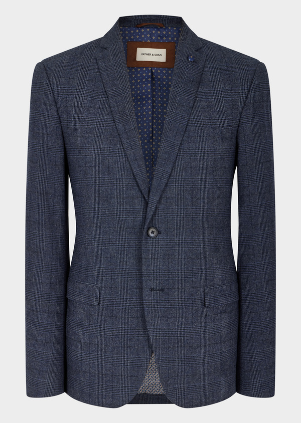 Veste coordonnable Slim en coton stretch bleu indigo Prince de Galles - Father and Sons 63727